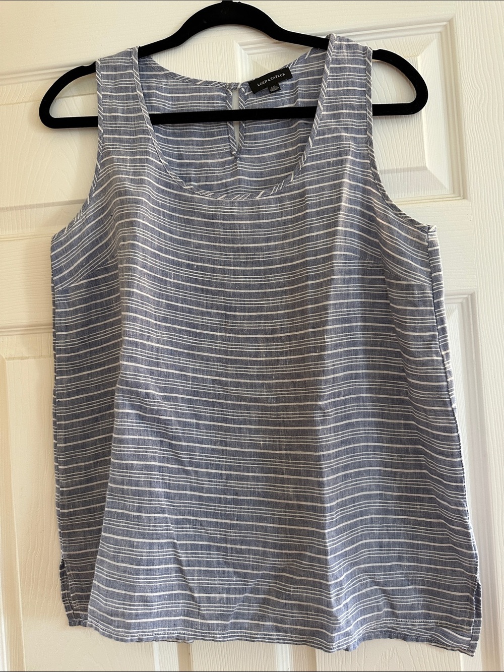 Lord & Taylor Blue & White Linen Blend Look Sleeveless Tank Top Large - Picture 3 of 6